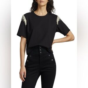 VERONICA BEARD Rumia Pearl Beaded Tee Black Size Large